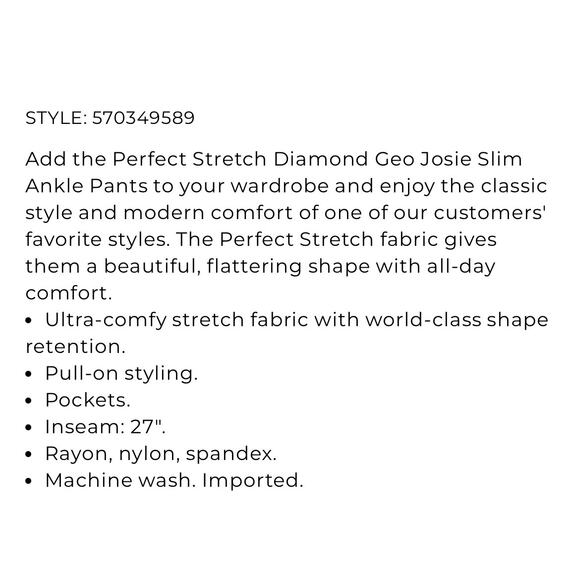 Chicos Josie Slim Ankle Perfect stretch Blue Diamond Classic Crop Pants 00 2 new - Picture 11 of 14